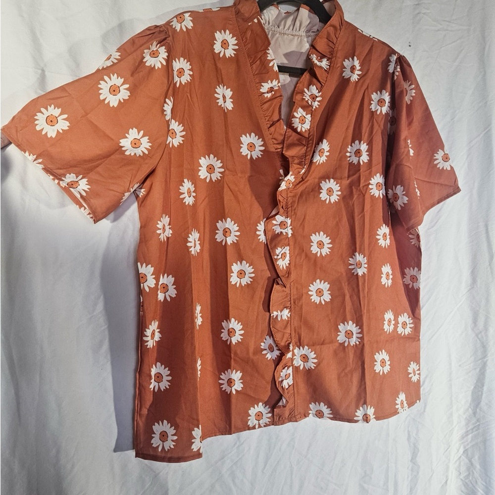 Women’s Floral Button Down Shirt - Rust Orange